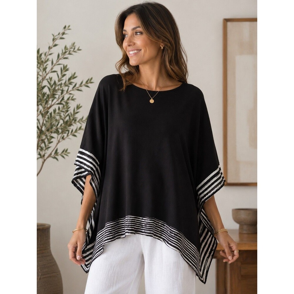 IC Collection By Connie K Poncho Top Black White Size Small Stretchy & Roomy EUC